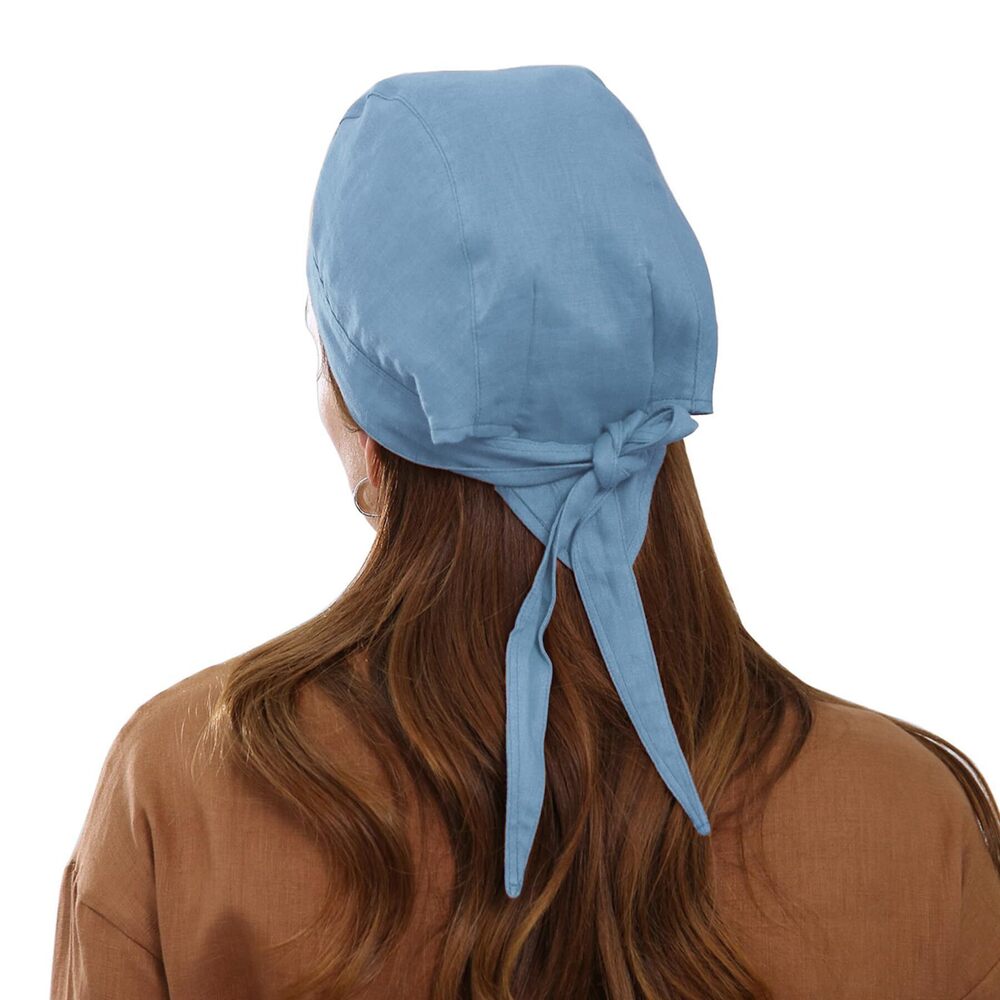2814 Pure Linen Bandana Skull Cap Head Wrap Summer Beanie Hats Blue